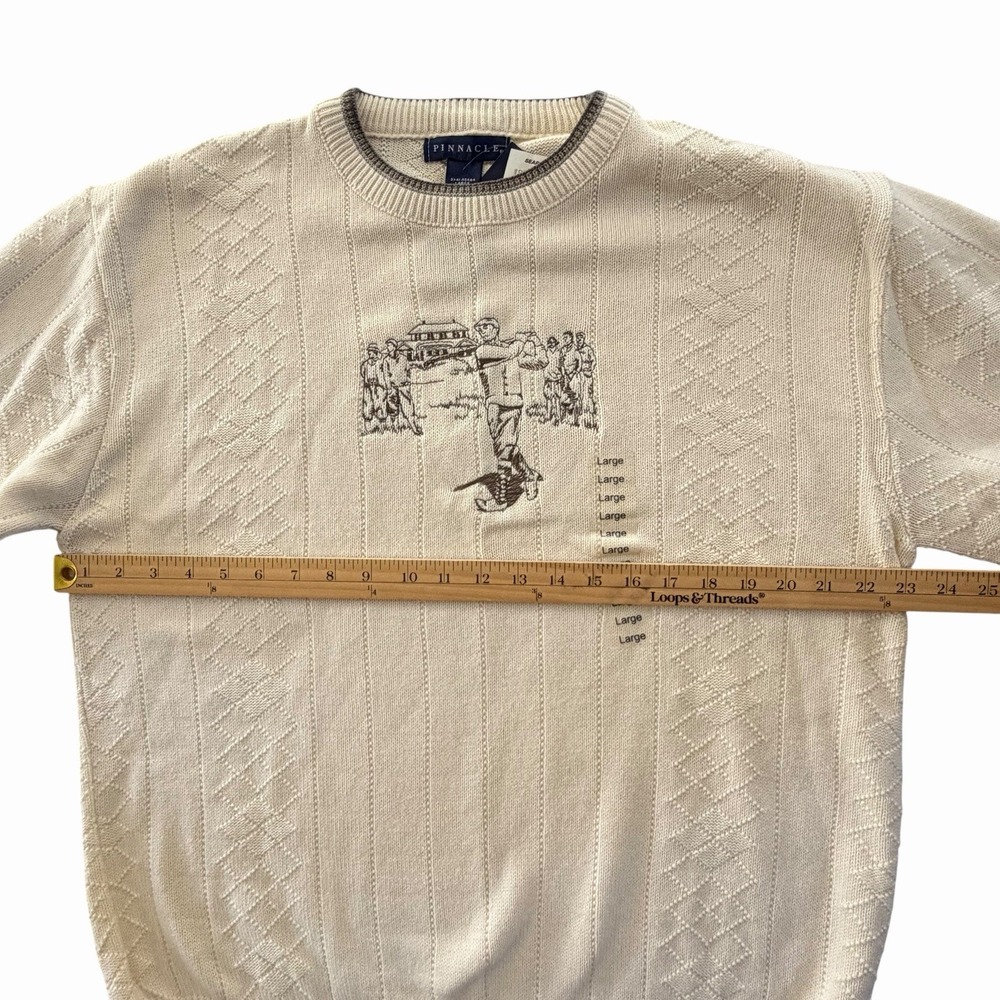 Vintage Pinnacle Golf Sweater SIZE L Embroidered Ivory Textured Crewneck NEW 90s - Picture 5 of 9